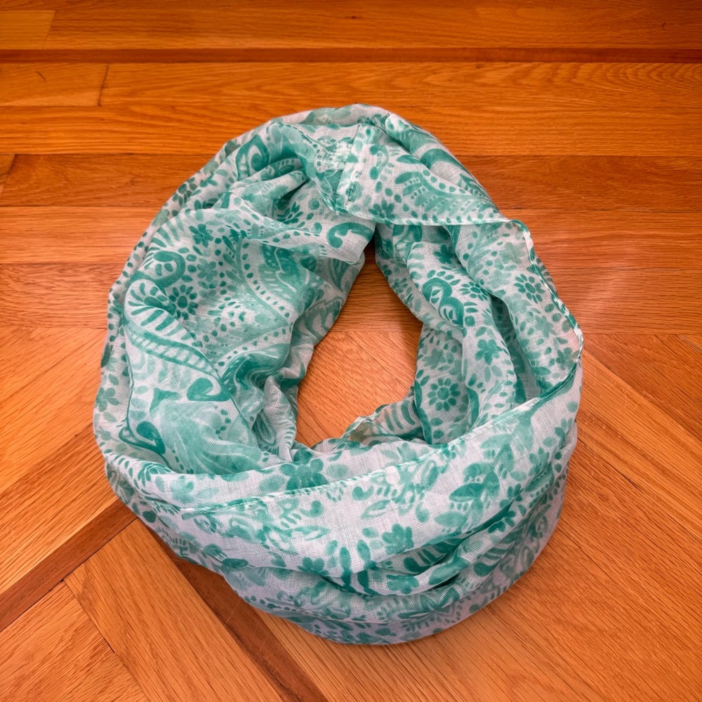 White and Teal Paisley Infinity Scarf
